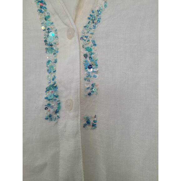 Antica Sartoria Beaded Embroidered Button Down Linen Tunic Size XL White Coastal - Picture 4 of 14